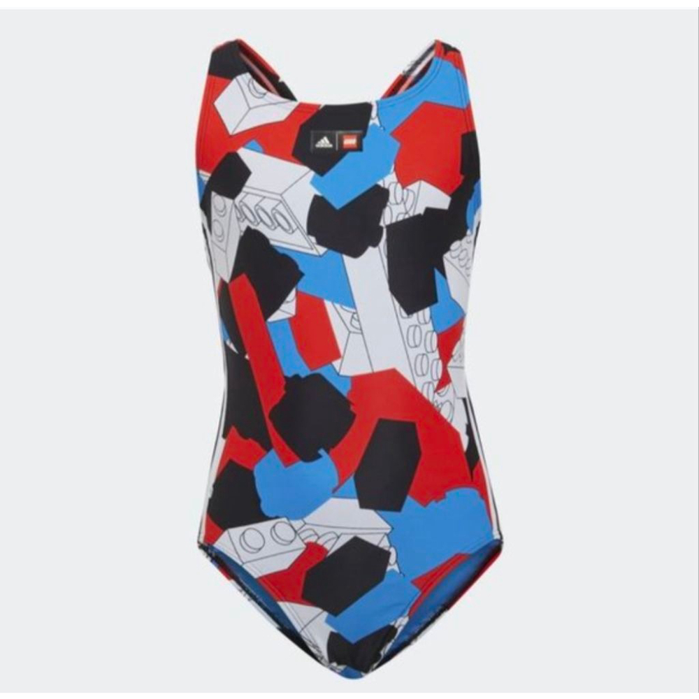 Girls Adidas x LEGO One Piece Swimsuit 5-6A Red Blue Black White Legoland Vacay